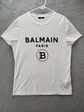 Balmain Paris Logo T Shirt Mens Large White